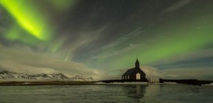 Aurora over Wooden Church at Budir, Iceland
