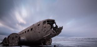 Crashed DC-3 Plane on sand flats in Southern Iceland